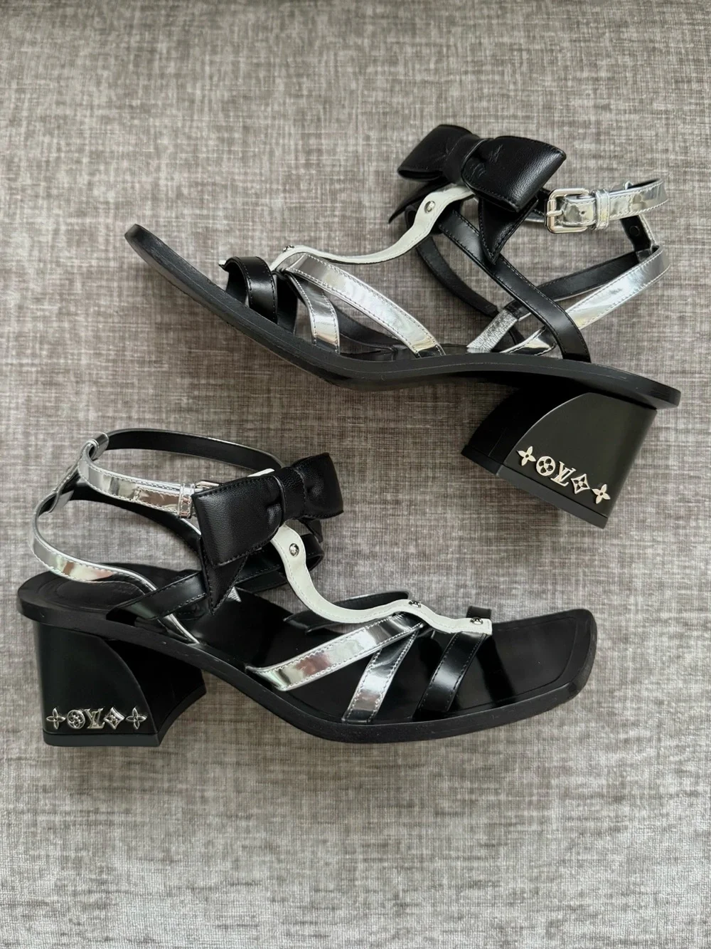 Louis Vuitton x Fornasetti 2021 Bow Gladiator Sandals Black Silver 36.5